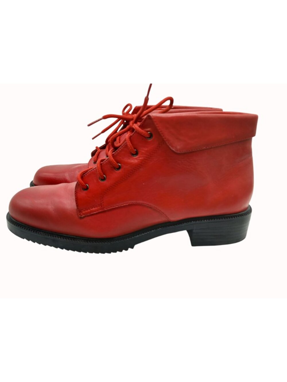 Vintage Danexx Prince Womens Red Leather Ankle Boots Size 11 Black Sole Lace Up - Picture 4 of 11
